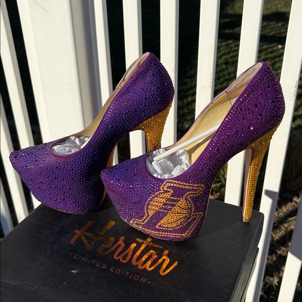 Herstar Limited Edition 6” Laker Crystal Shoe, Purple Gold size 7.5